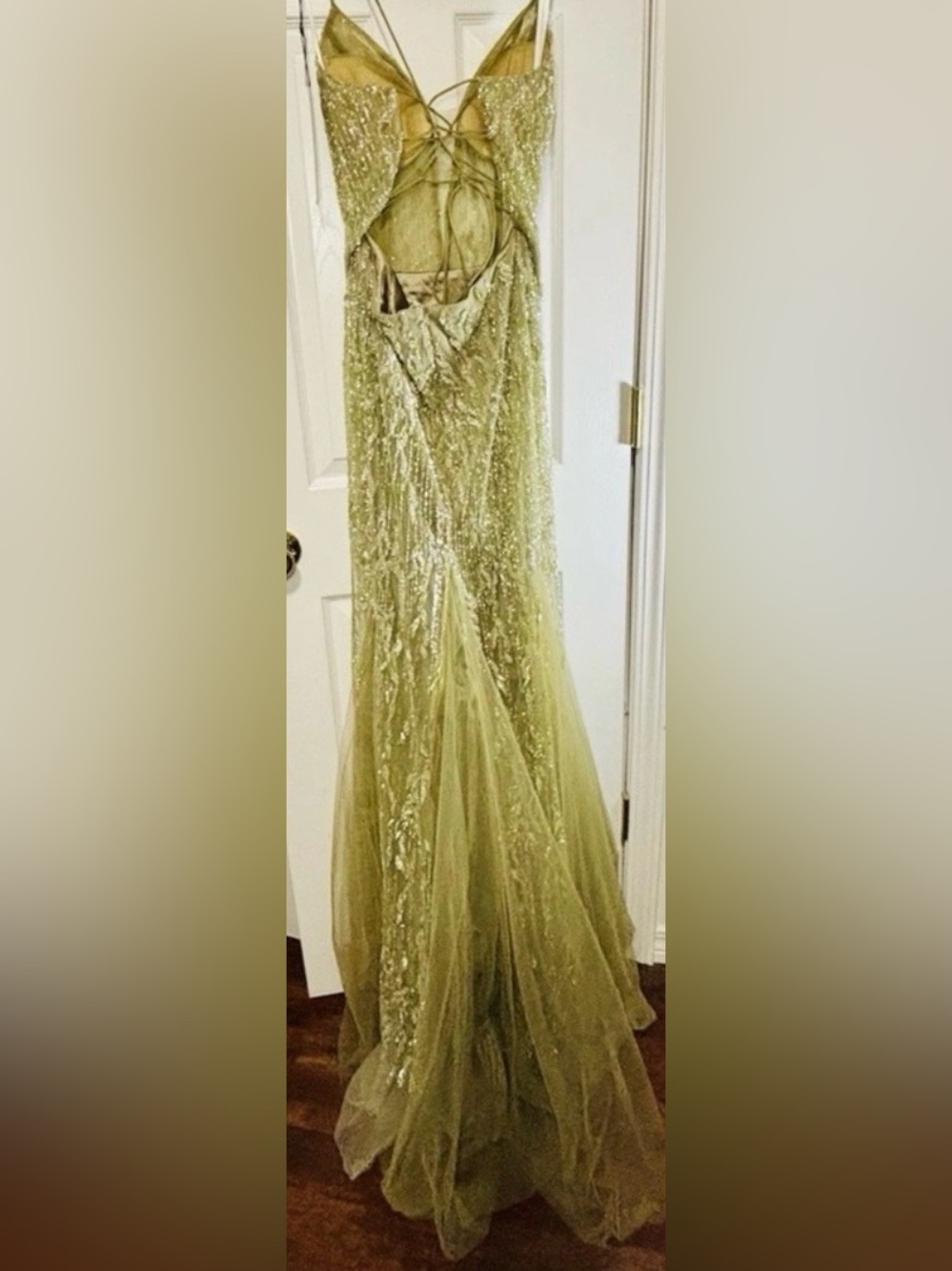 NWT JOVANI Sz 12 Olive Back Zip Lined Sm Train #39292 - Picture 5 of 13
